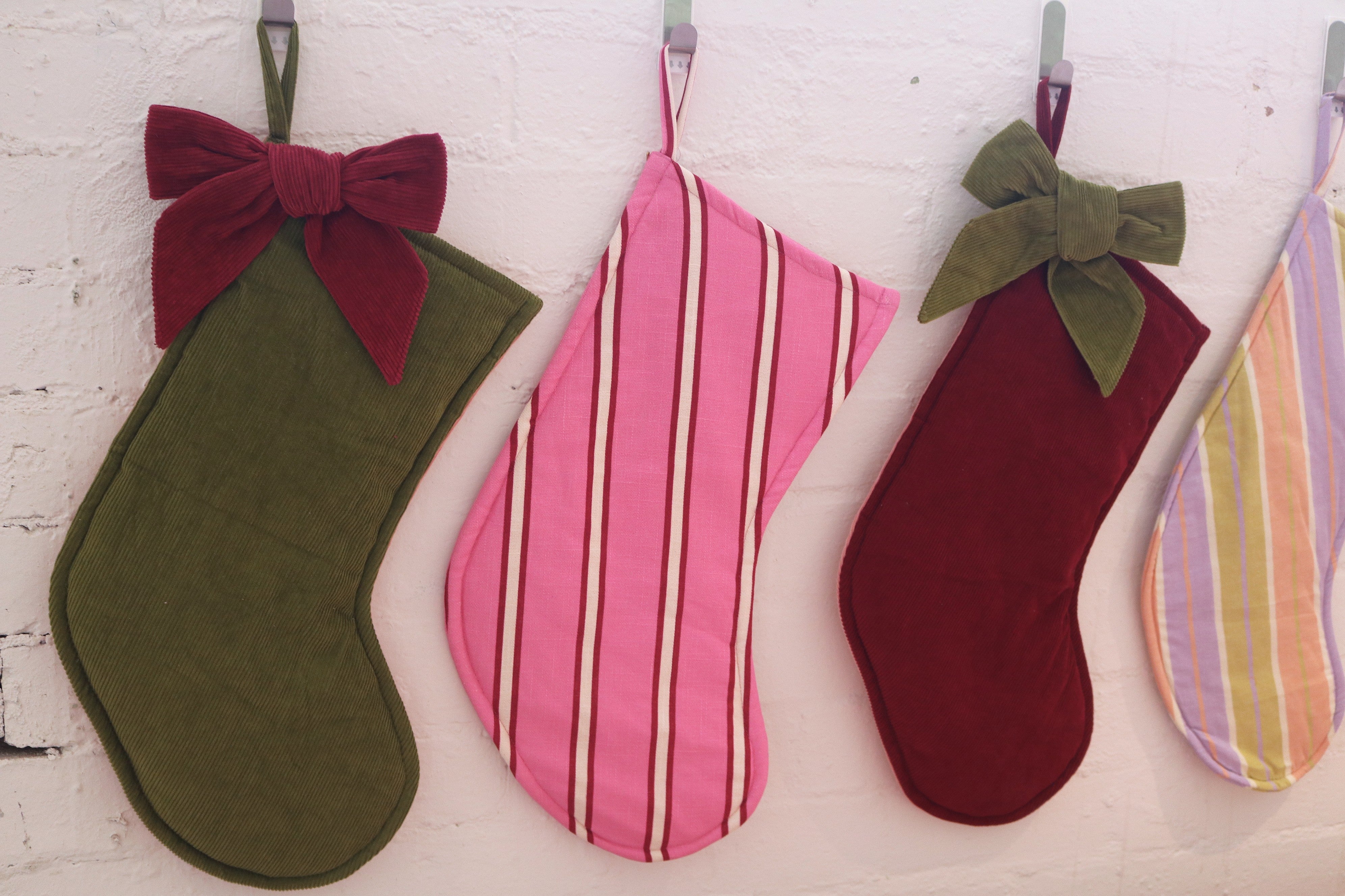 Olive/Peach Corduroy Stocking  by Mosey Me