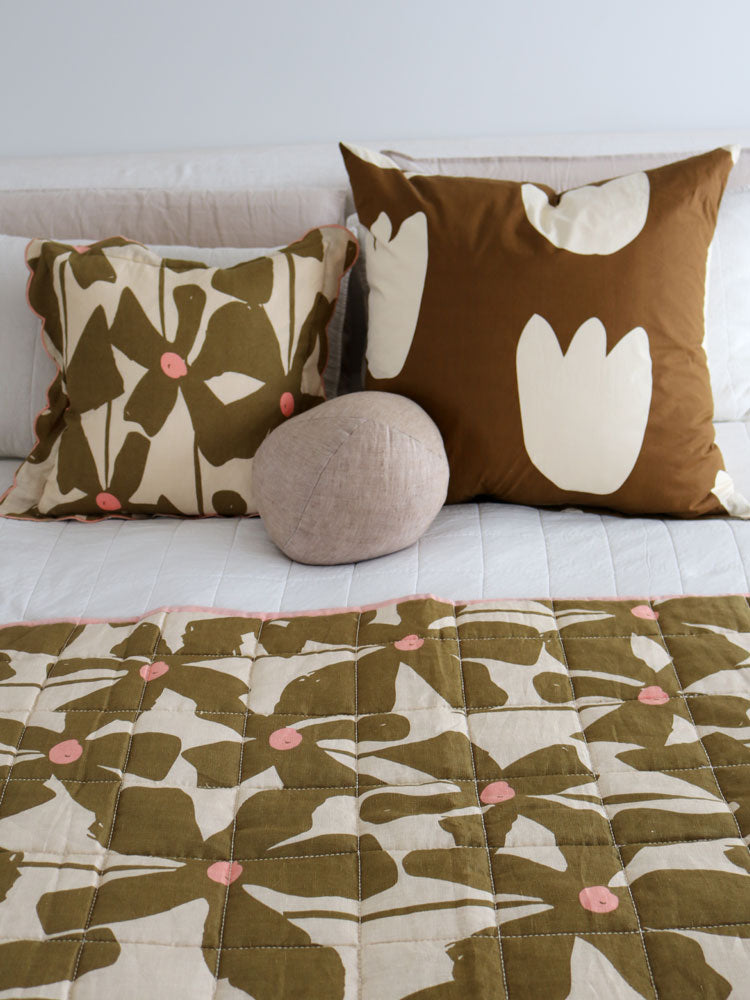 Olive Poppy Cushion