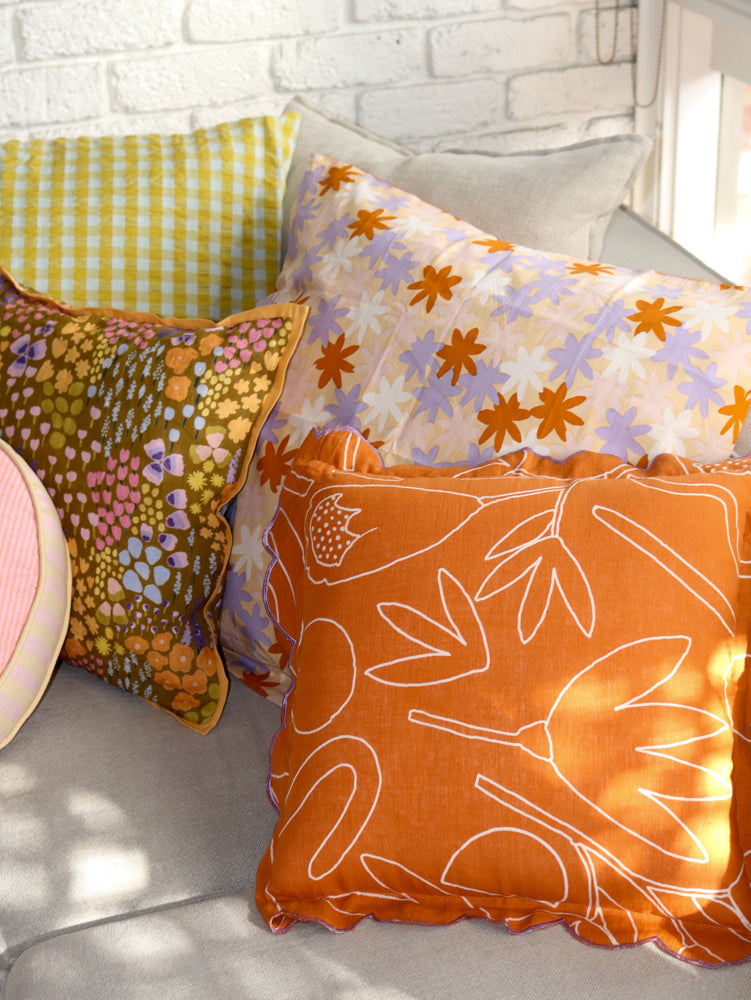 Outline Floral Cushion  by Mosey Me
