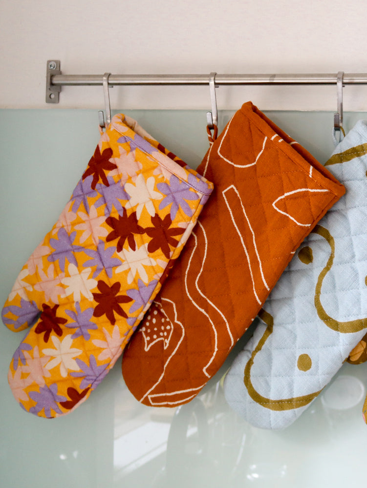 Crimson Floral Oven Mitt  by Mosey Me