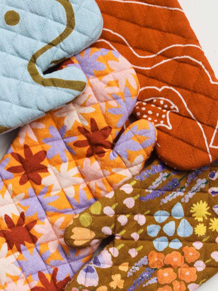 Crimson Floral Oven Mitt  by Mosey Me