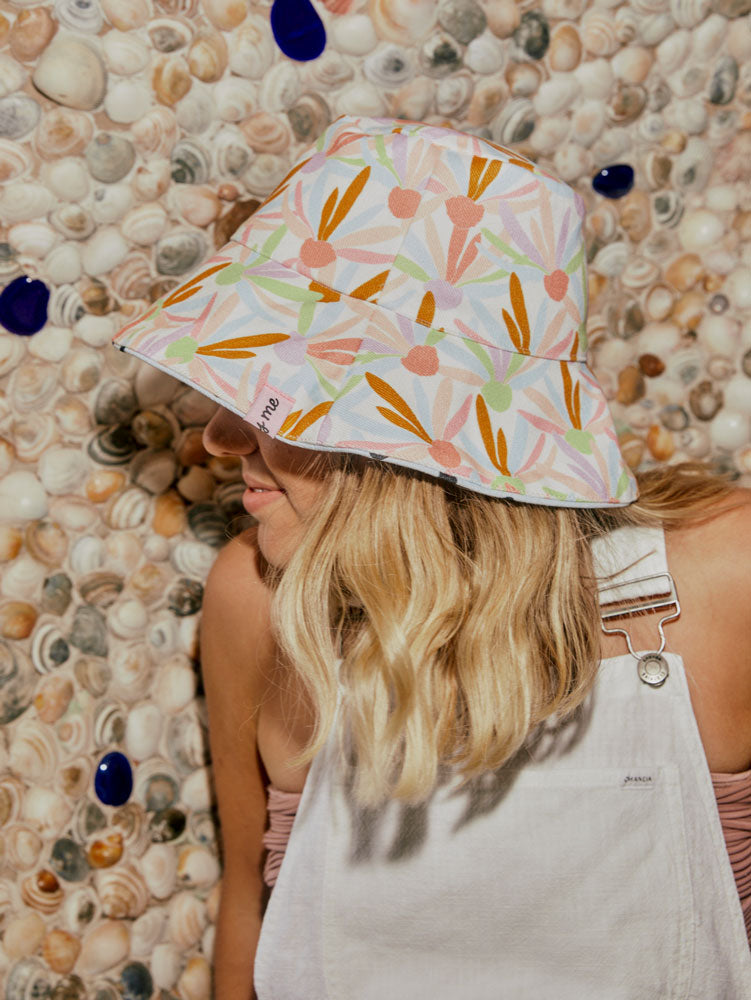 Reversible Bucket Hat - Dot/Fleur  by Mosey Me