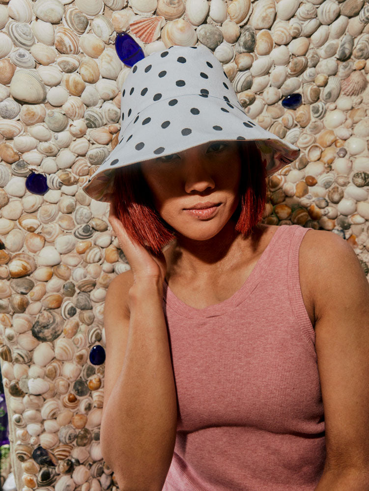 Reversible Bucket Hat - Dot/Fleur  by Mosey Me