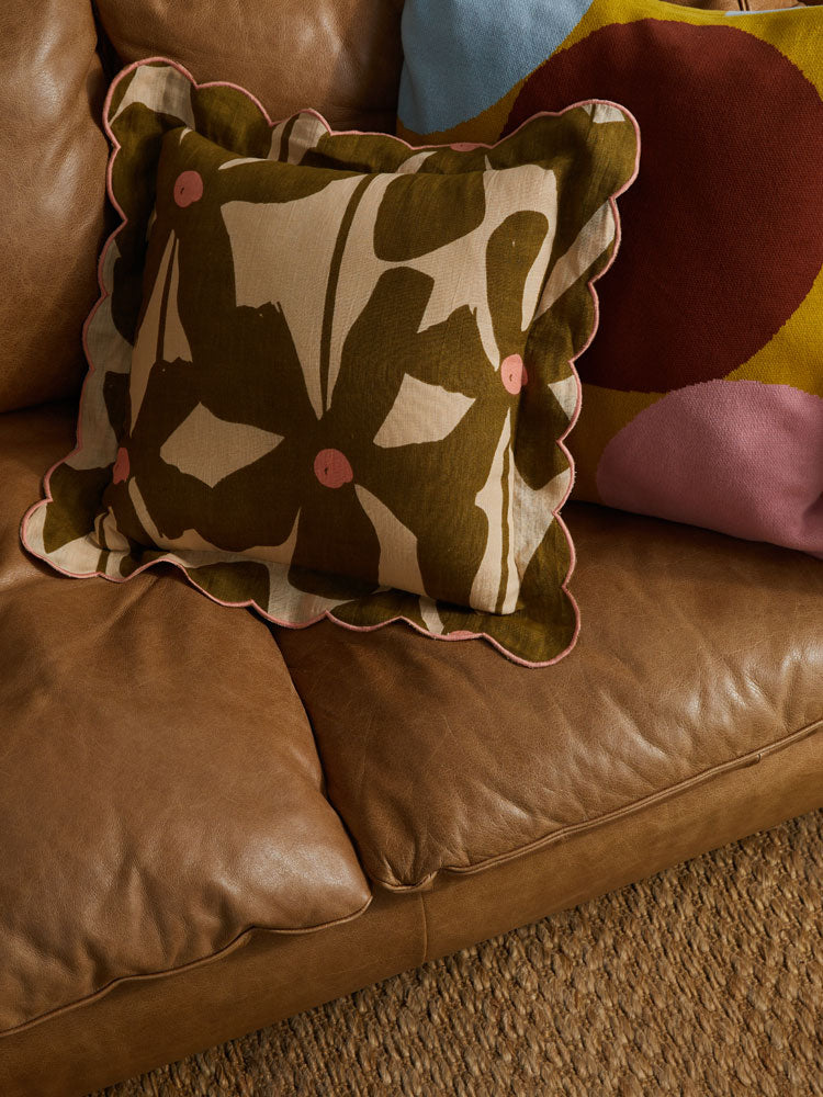 Olive Poppy Cushion  by Mosey Me