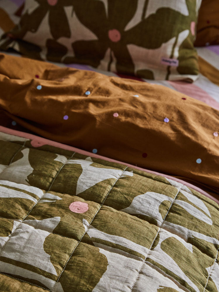 Olive Poppy Quilted Throw  by Mosey Me