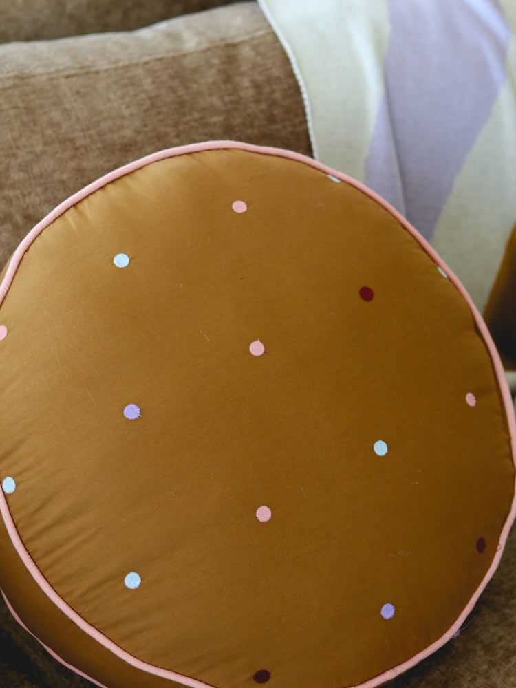 Mocha Dot Round Cushion  by Mosey Me
