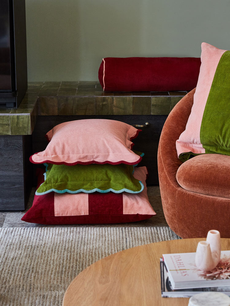 Corduroy Euro Pillowcase - Peach/Olive  by Mosey Me