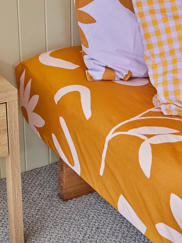 Floral Dreams Tan Fitted Sheet  by Mosey Me