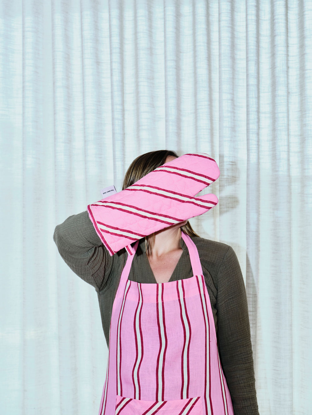 Oven Mitt Bundle - Raspberry Stripe  by Mosey Me