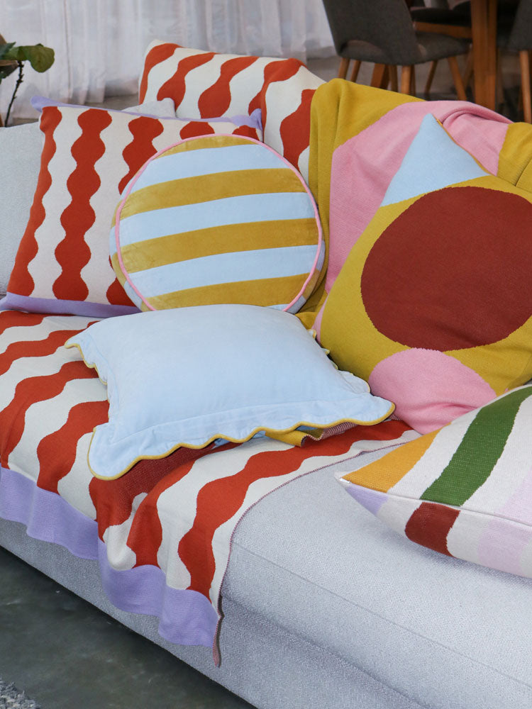Velvet Stripe Round Cushion  by Mosey Me