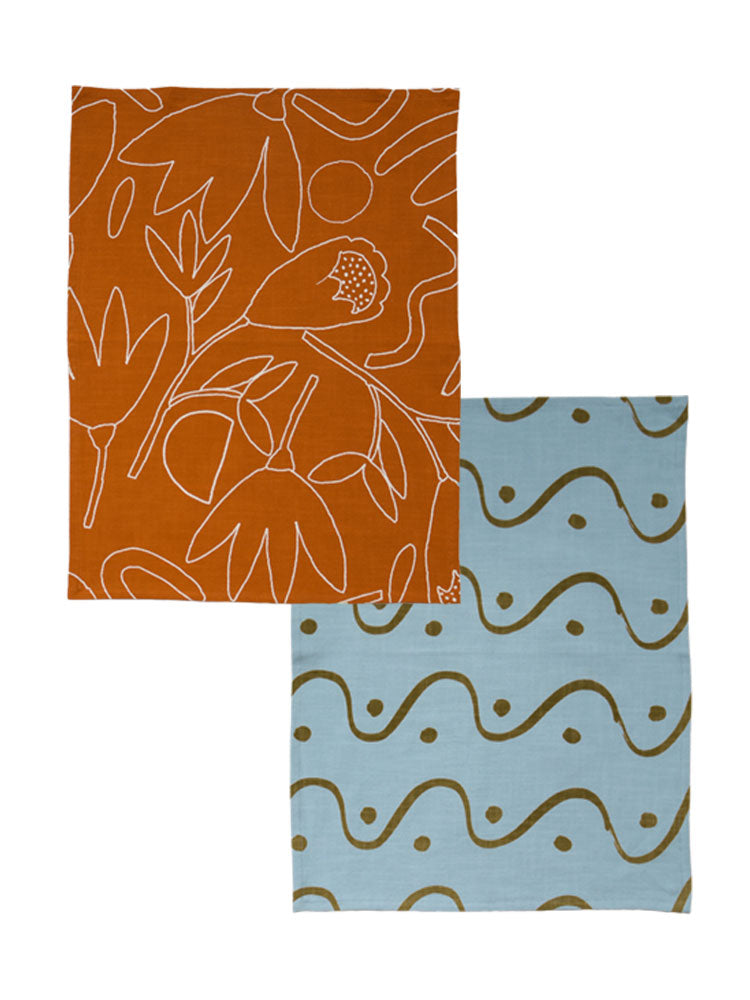Two Tea Towels Bundle - Outline Floral &amp; Whitewash  by Mosey Me