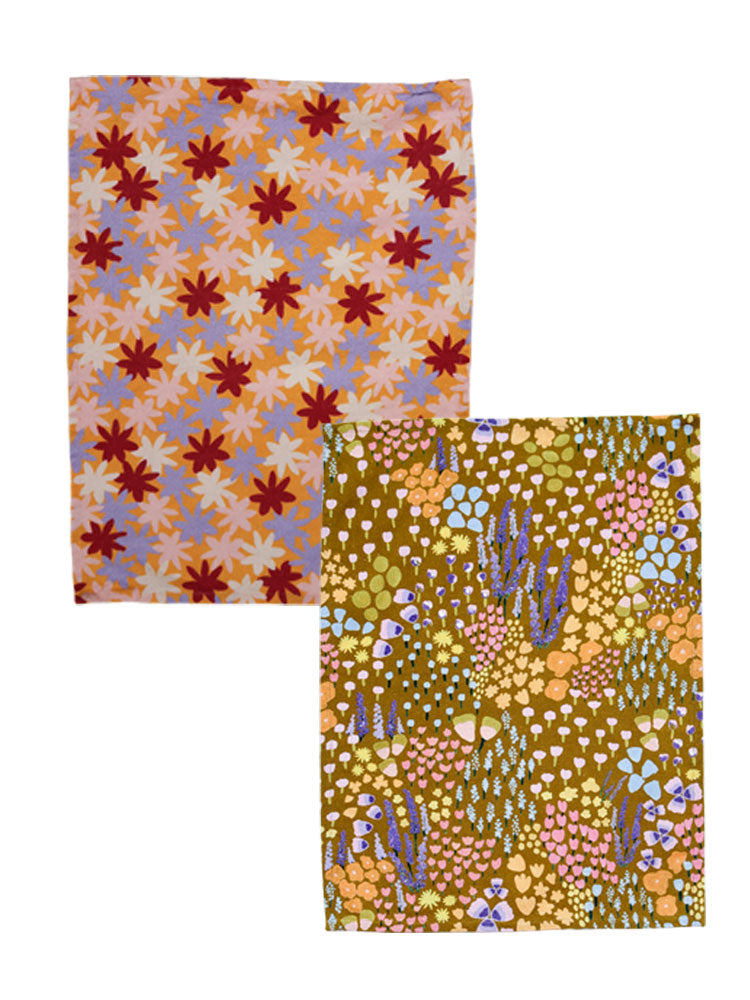 Two Tea Towels Bundle - Crimson Floral &amp; Meadow  by Mosey Me