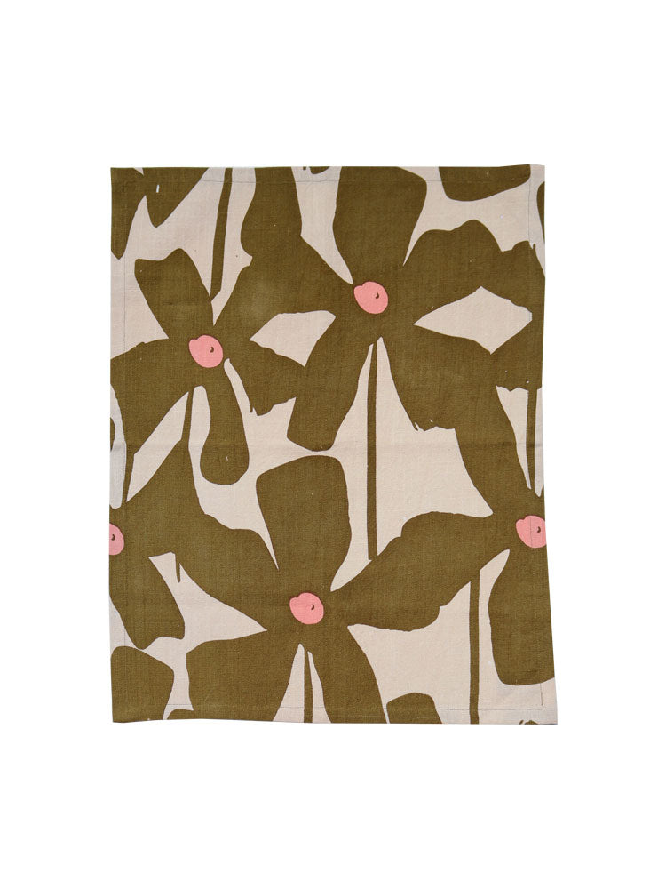 Olive Poppy Tea Towel  by Mosey Me