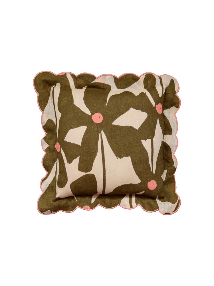 Olive Poppy Cushion  by Mosey Me