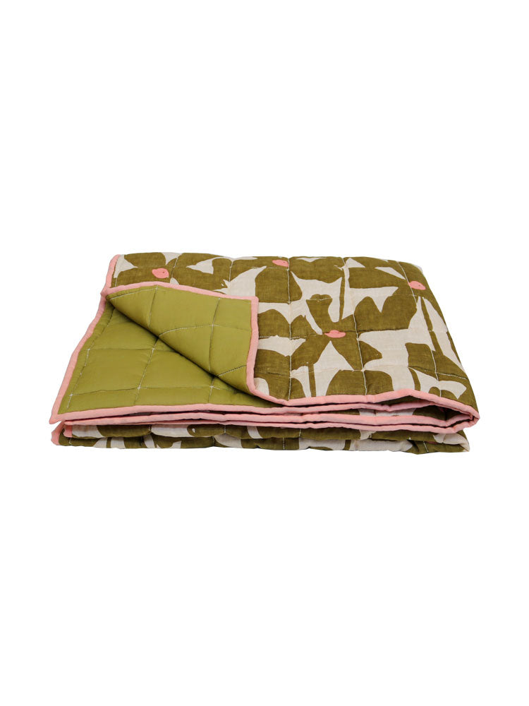 Olive Poppy Quilted Throw  by Mosey Me