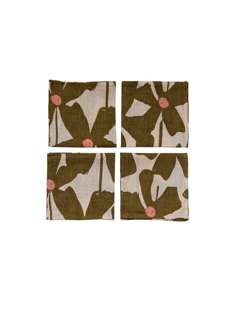 Olive Poppy Napkin Set  by Mosey Me