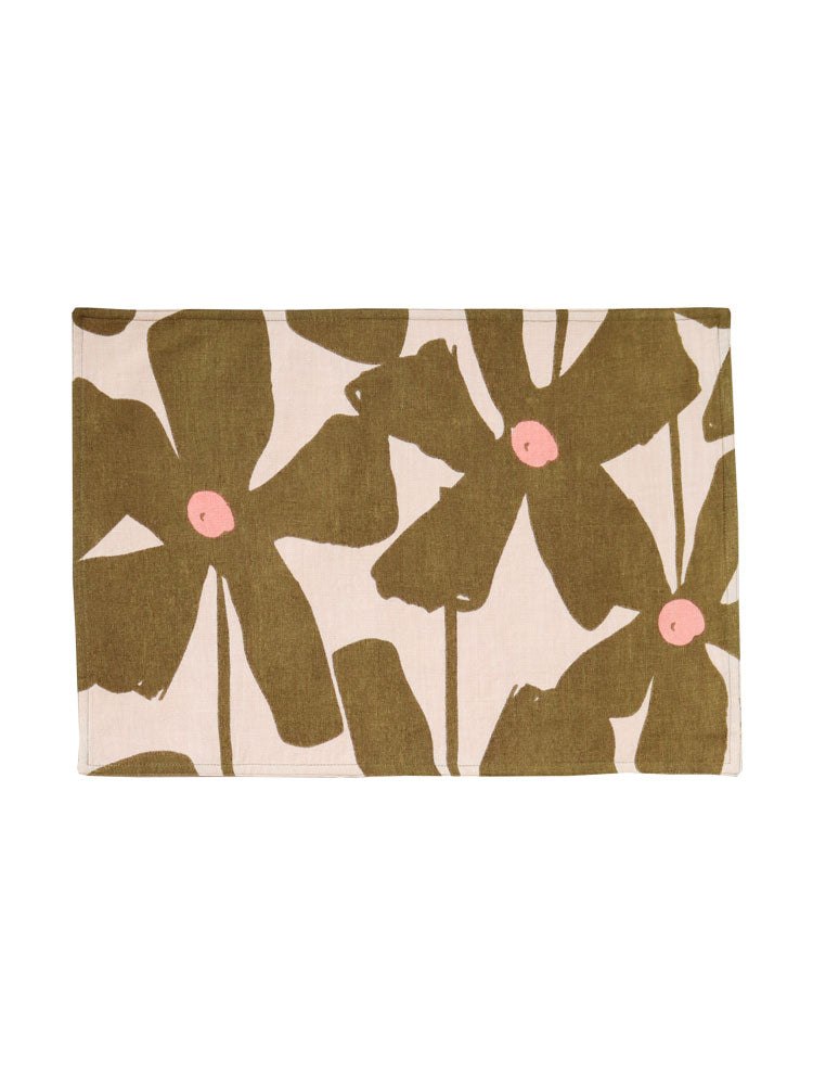 Olive Poppy Placemat Set  by Mosey Me