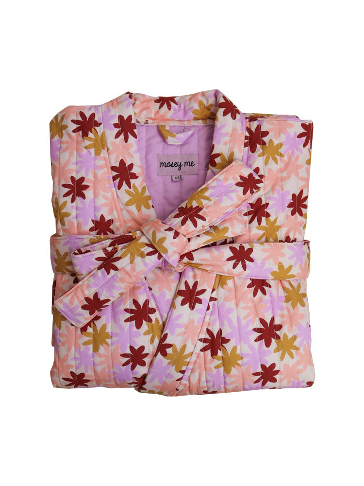 Peach Floral Quilted Robe  by Mosey Me