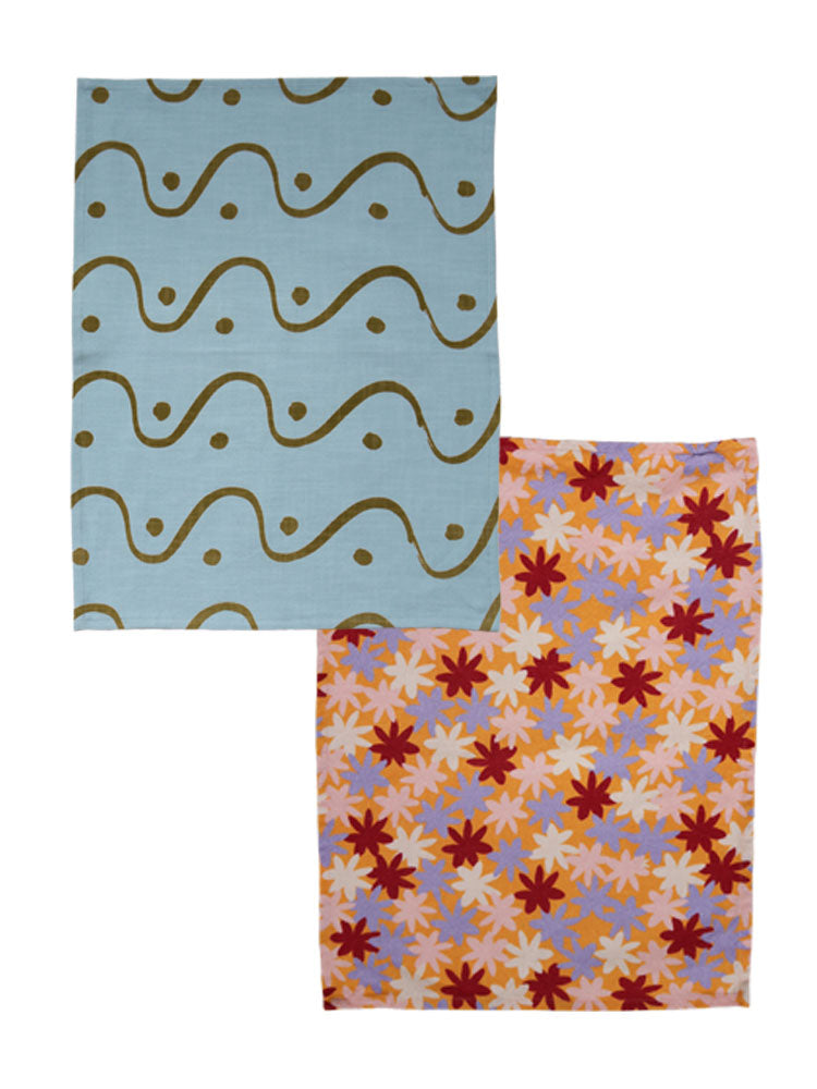 Two Tea Towels Bundle - Crimson Floral &amp; Whitewash  by Mosey Me