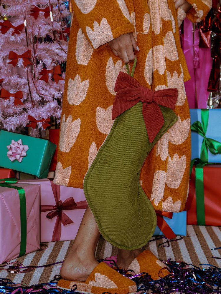 Olive/Peach Corduroy Stocking