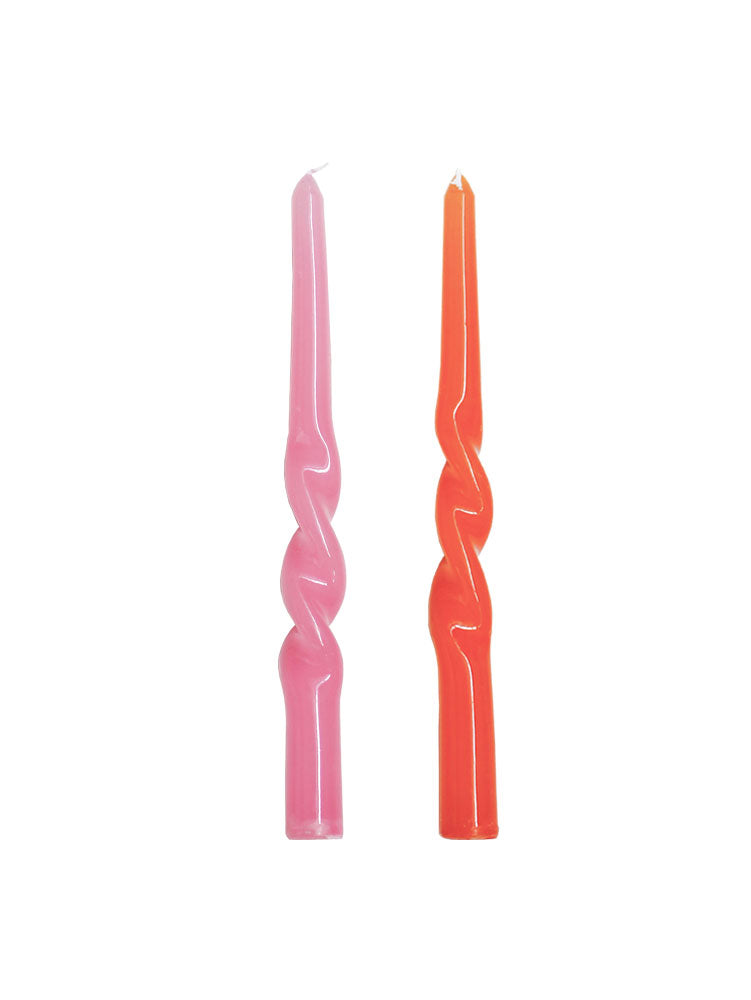 Twisted Dinner Candle Set of 2 - Pink &amp; Orange  by Mosey Me