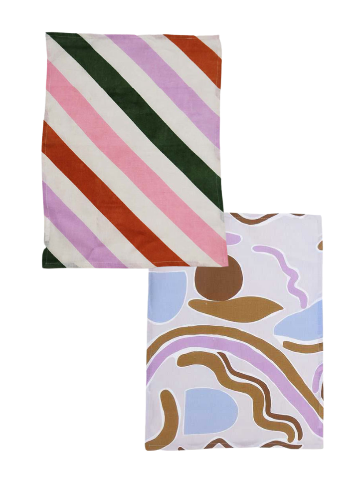 Mosey Me Linen Two Napkin Set Bundle - Half Moon and Rainbow Stripe