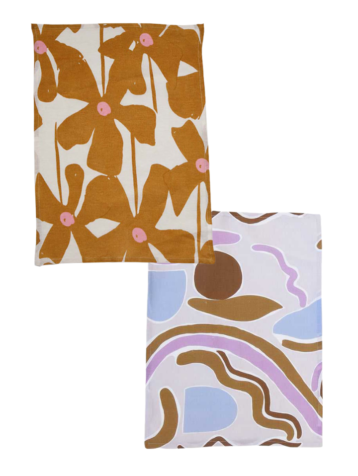 Mosey Me Linen Tea Towel Bundle - Floral and Half Moon
