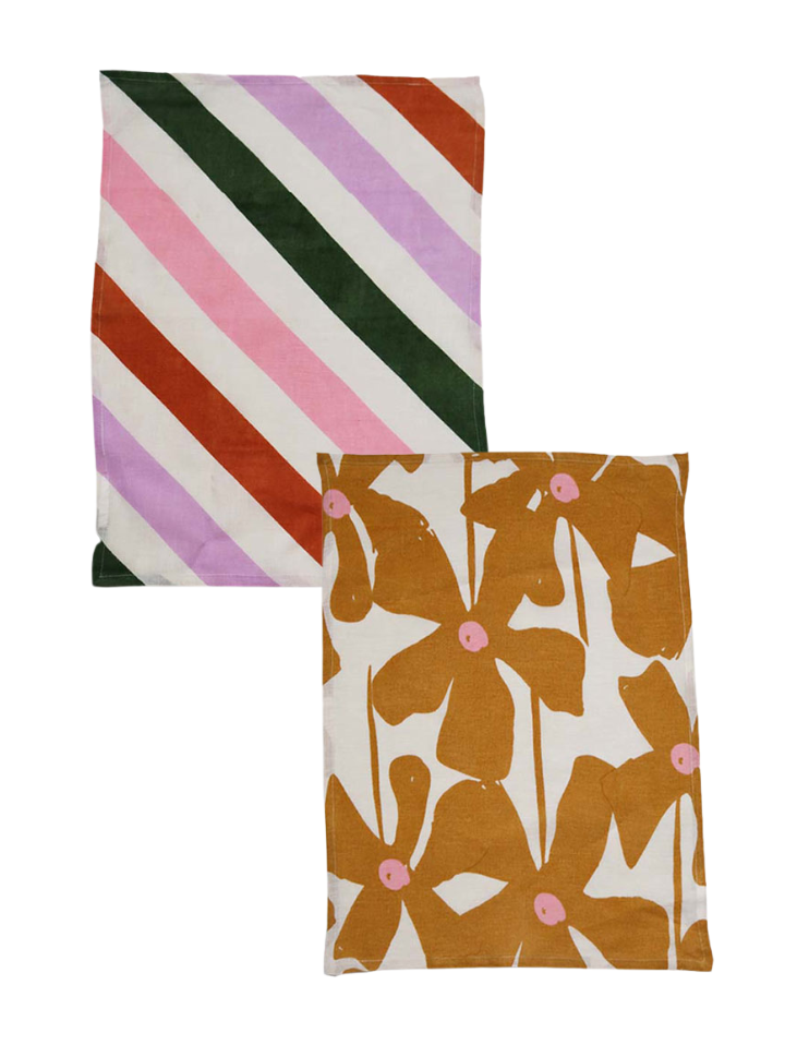Two Tea Towels Bundle - Maypole Stripe &amp; Poppy  by Mosey Me