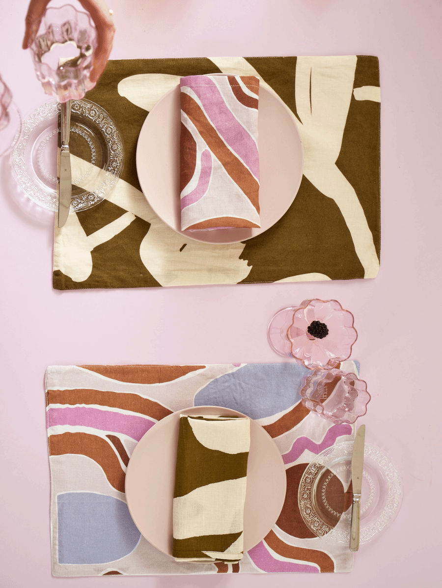 Mosey Me Linen Printed Khaki Napkin Set