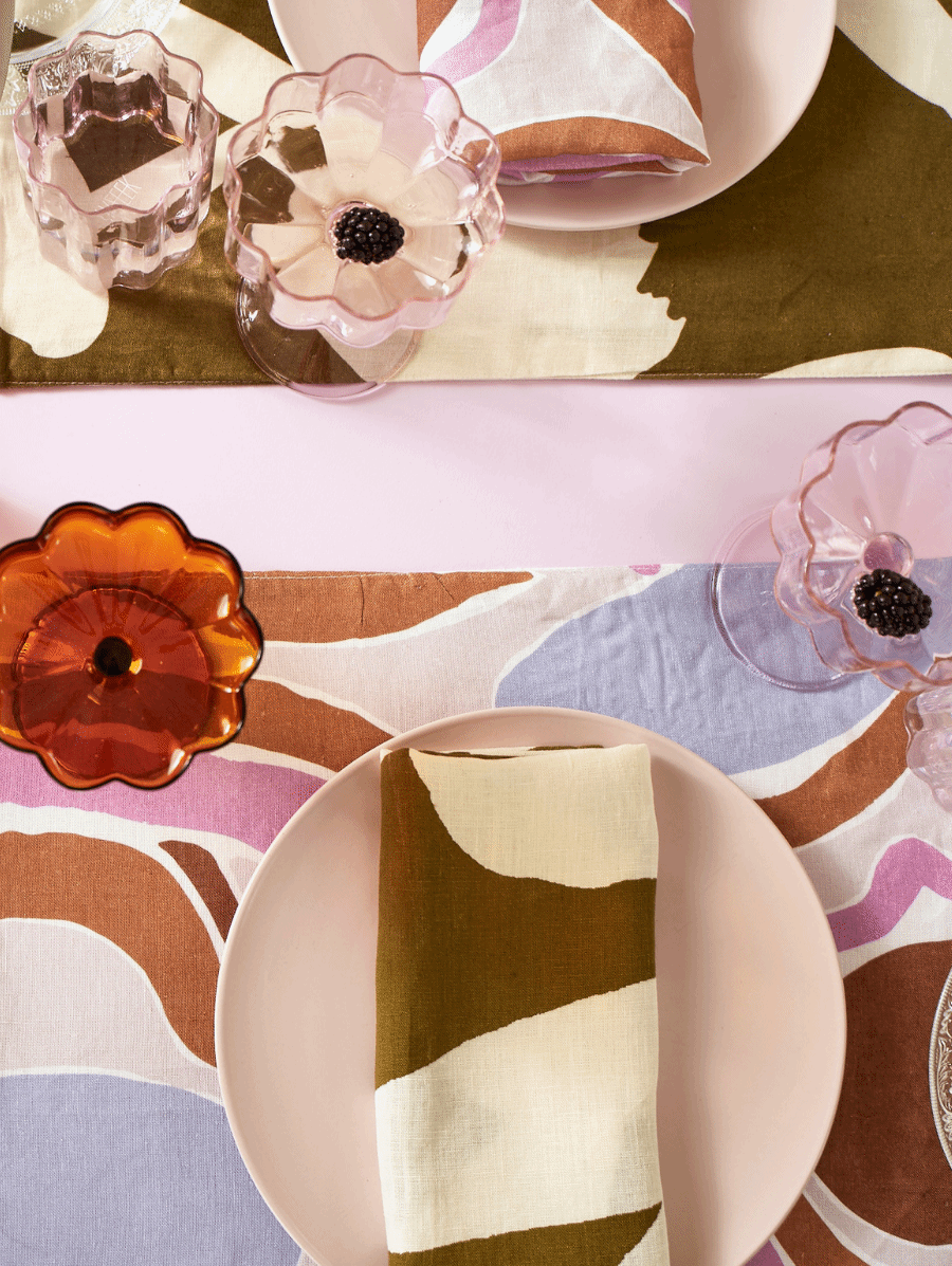Mosey Me Linen Printed Khaki Napkin Set