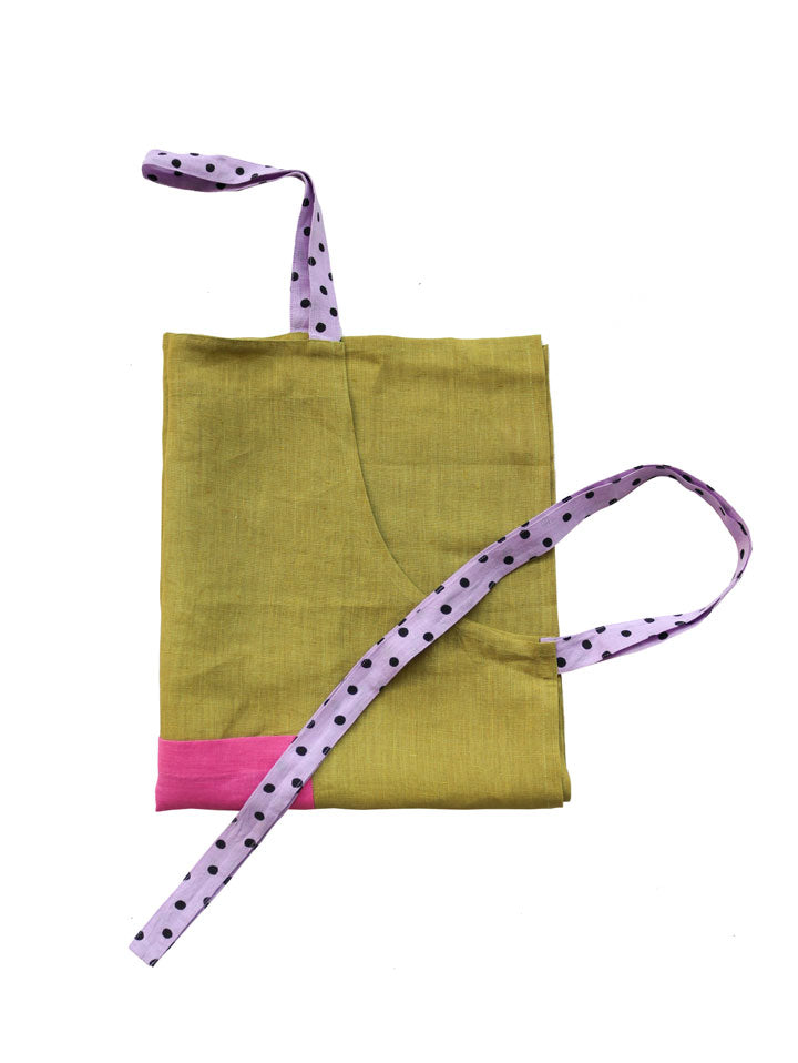 Mosey Me Linen Colourblock Olive Apron