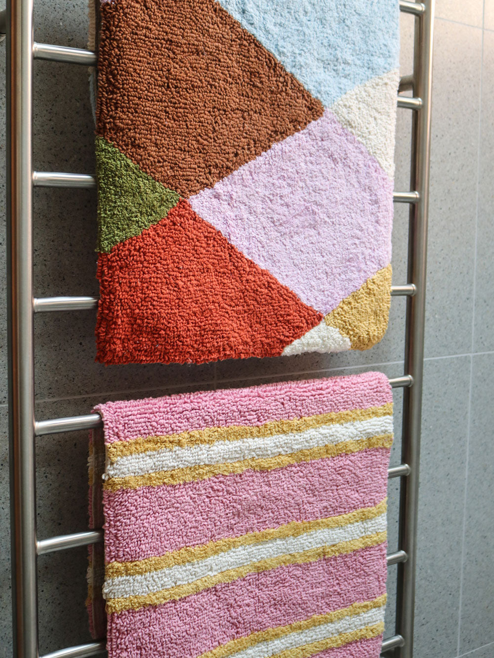 Mosey Me Cotton Tufted Pink and Mustard Bath Mat