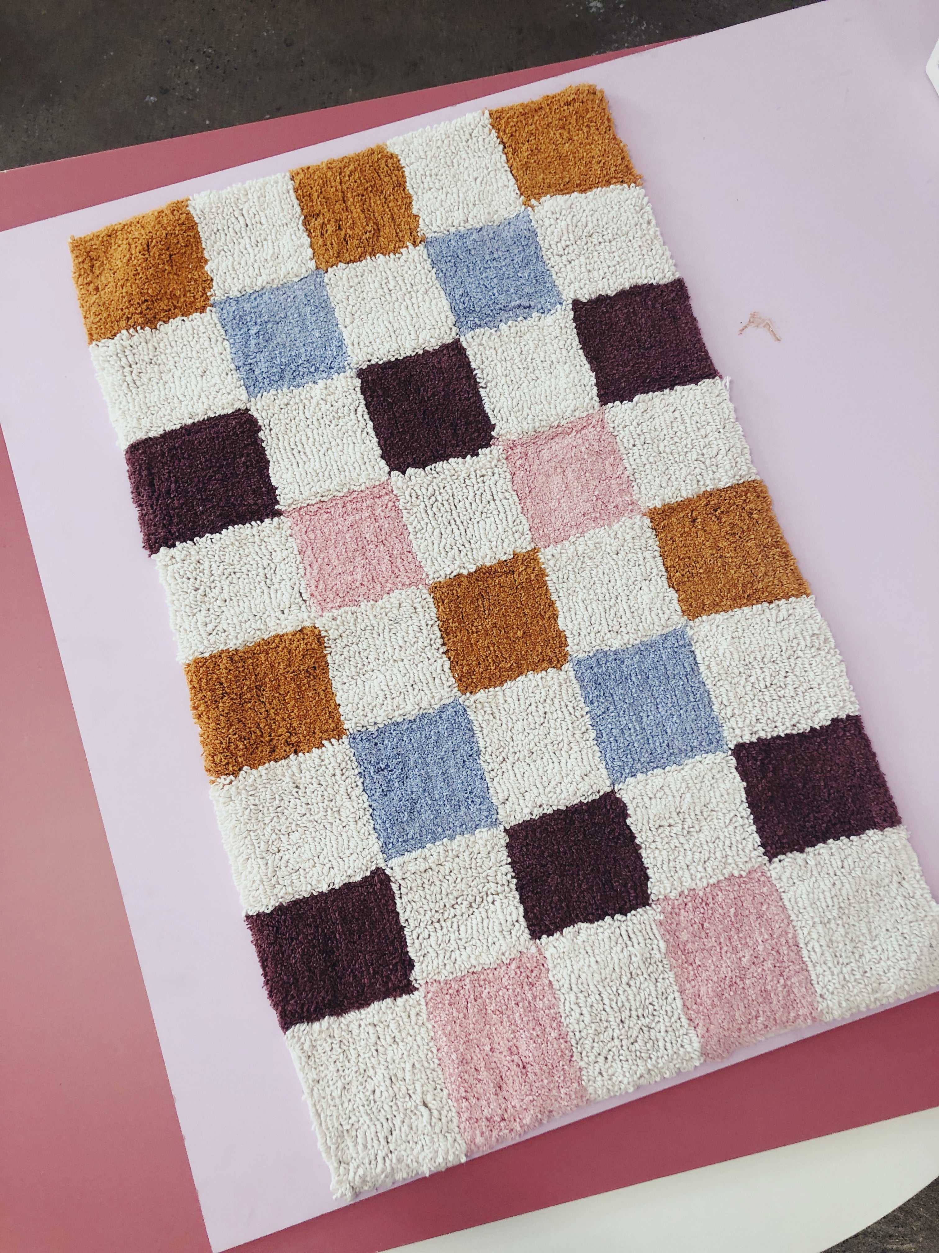Mosey Me Cotton Tufted Checkers Bath Mat