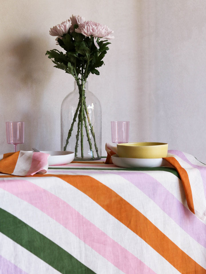 Mosey Me Linen Rainbow Stripe Tablecloth