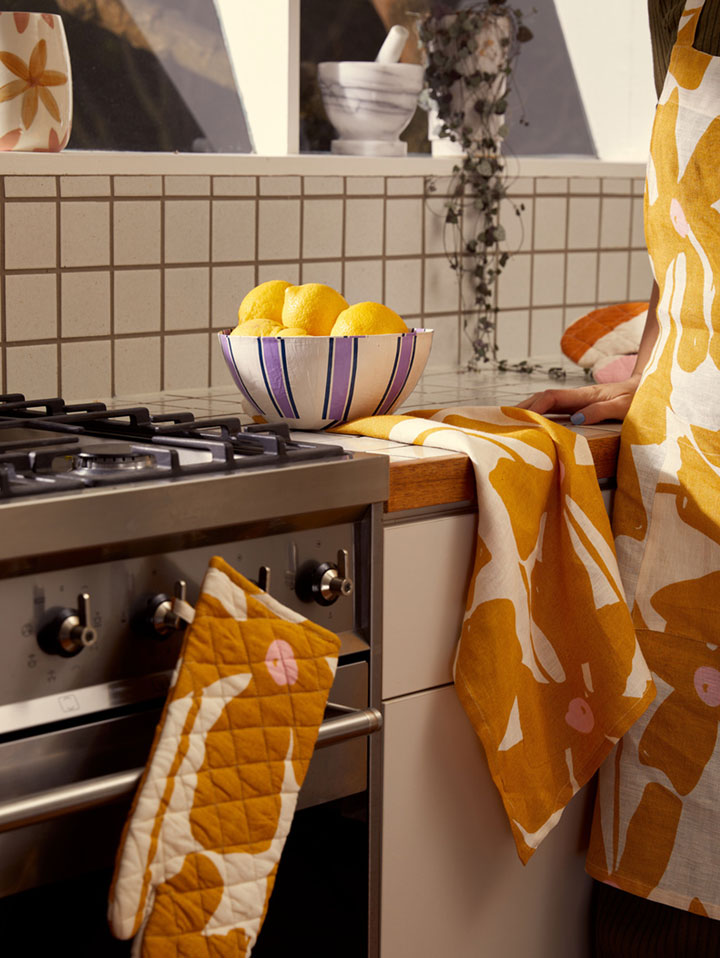 Mosey Me Linen Mustard Floral Apron