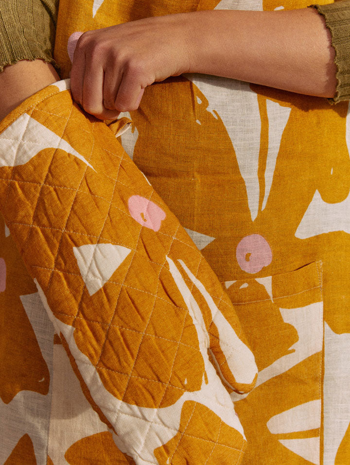 Mosey Me Linen Mustard Floral Apron