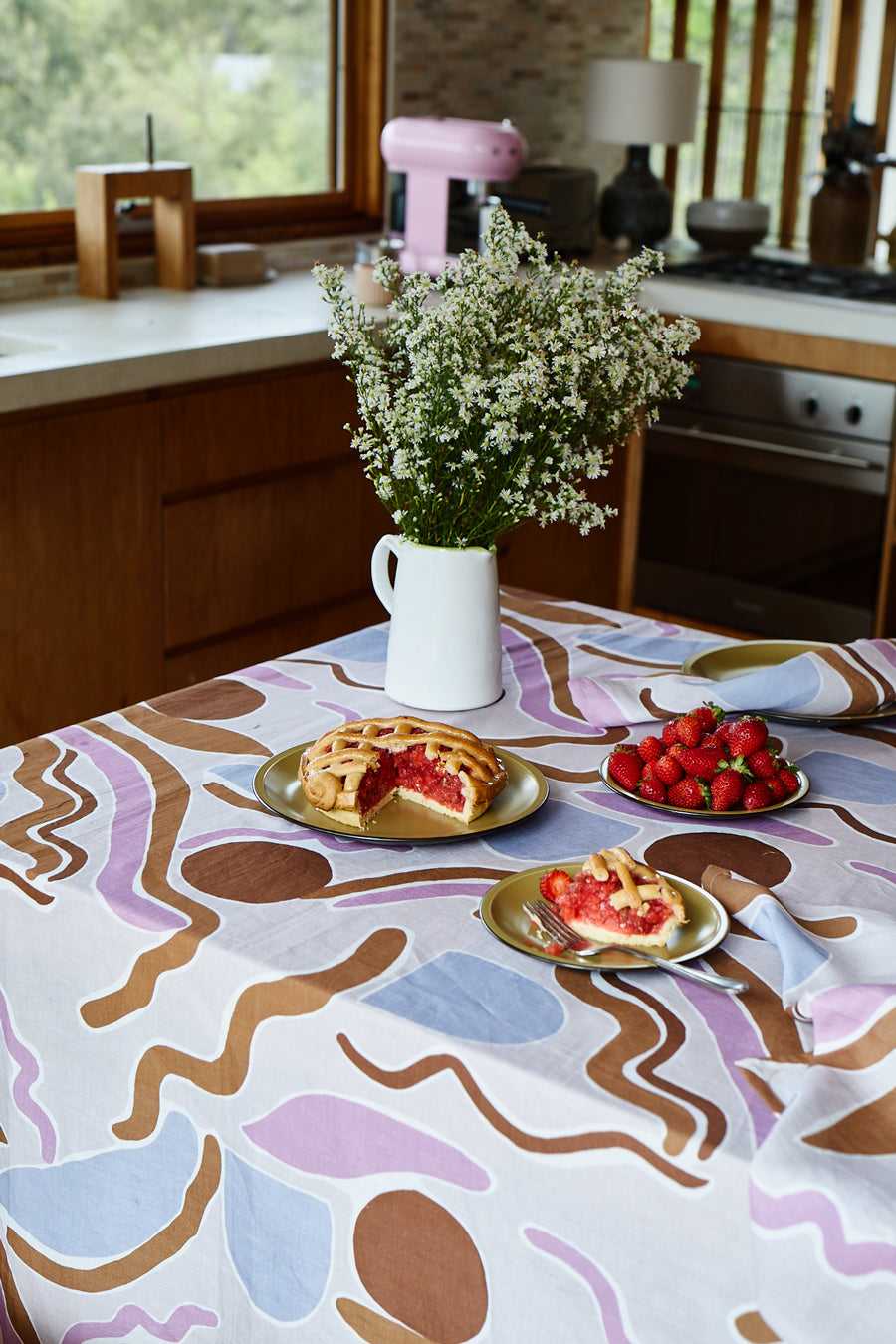 Mosey Me Printed Luxury Linen Tablecloth - Blue and Purple