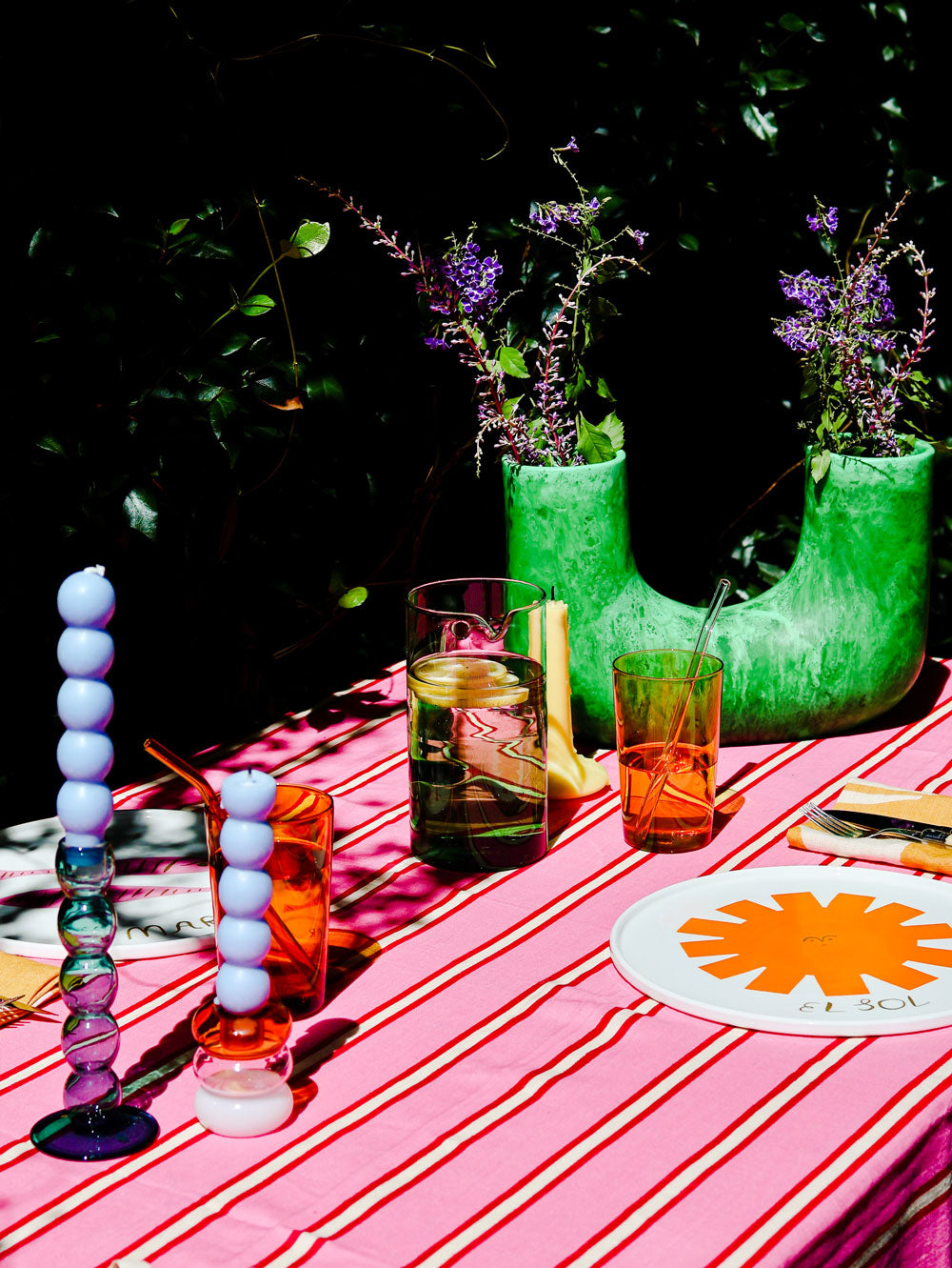 Mosey Me Pink Stripe Linen Tablecloth