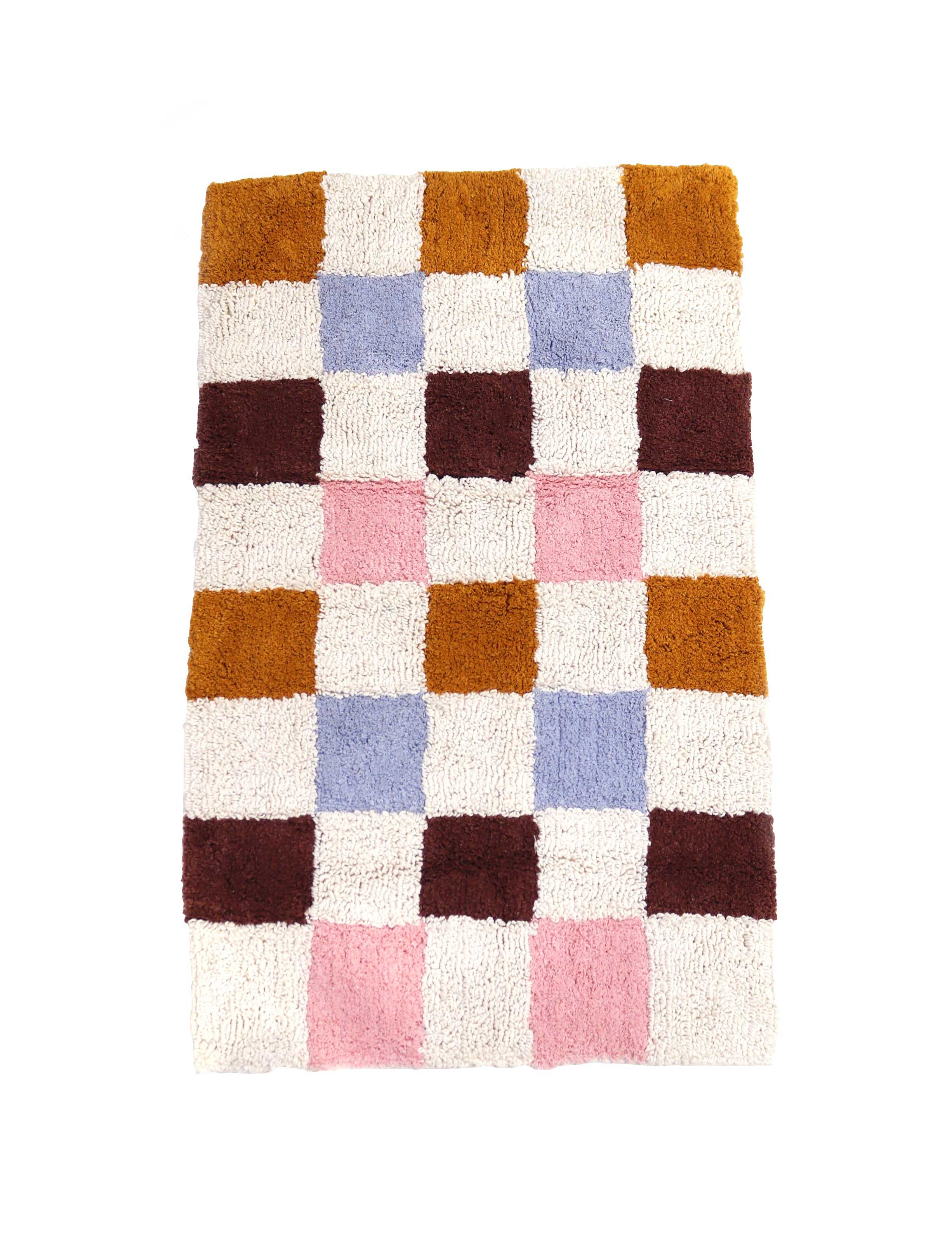Mosey Me Cotton Tufted Checkers Bath Mat